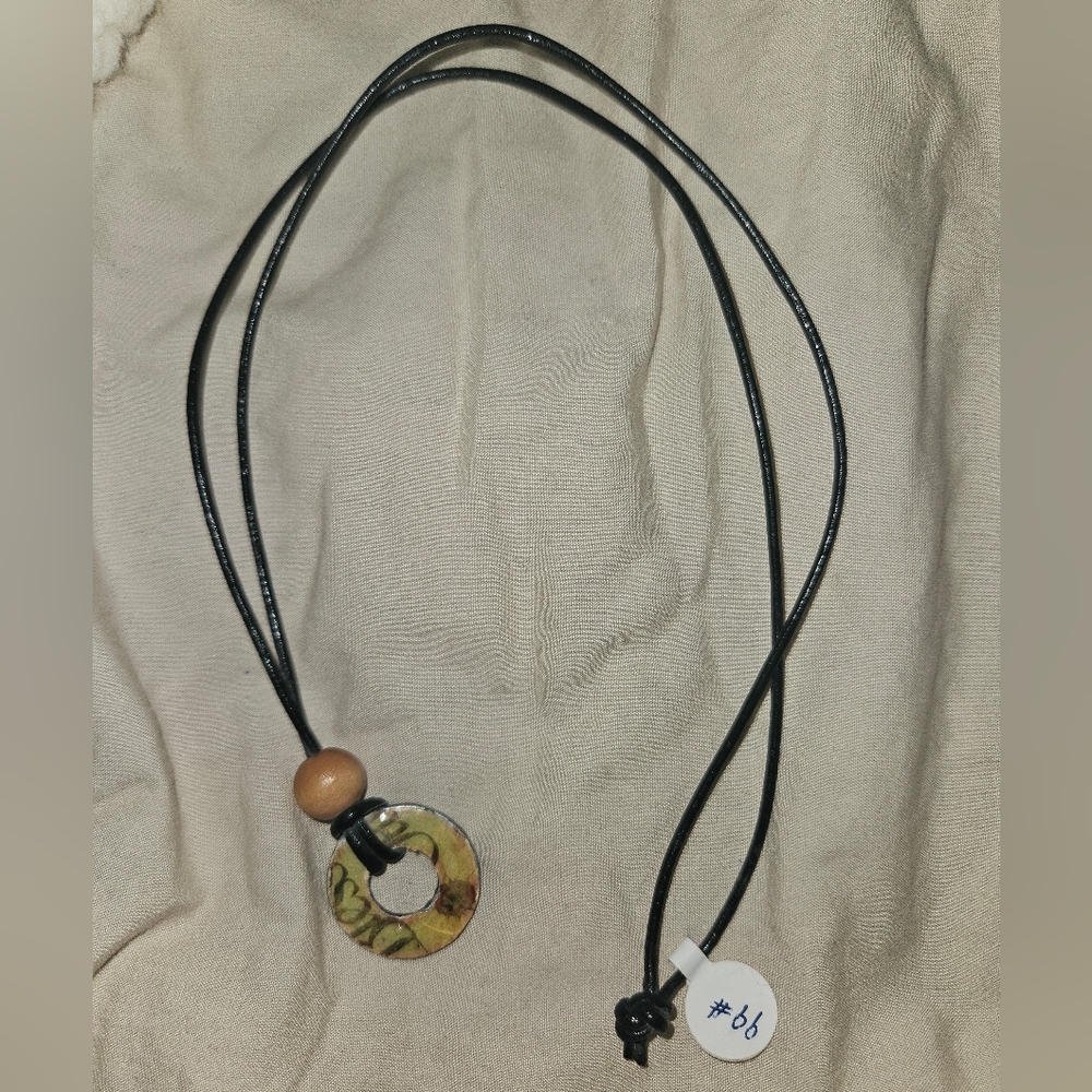 Sunflower Pendant w/ Decorative Bead on Black Cord Necklace - Homemade